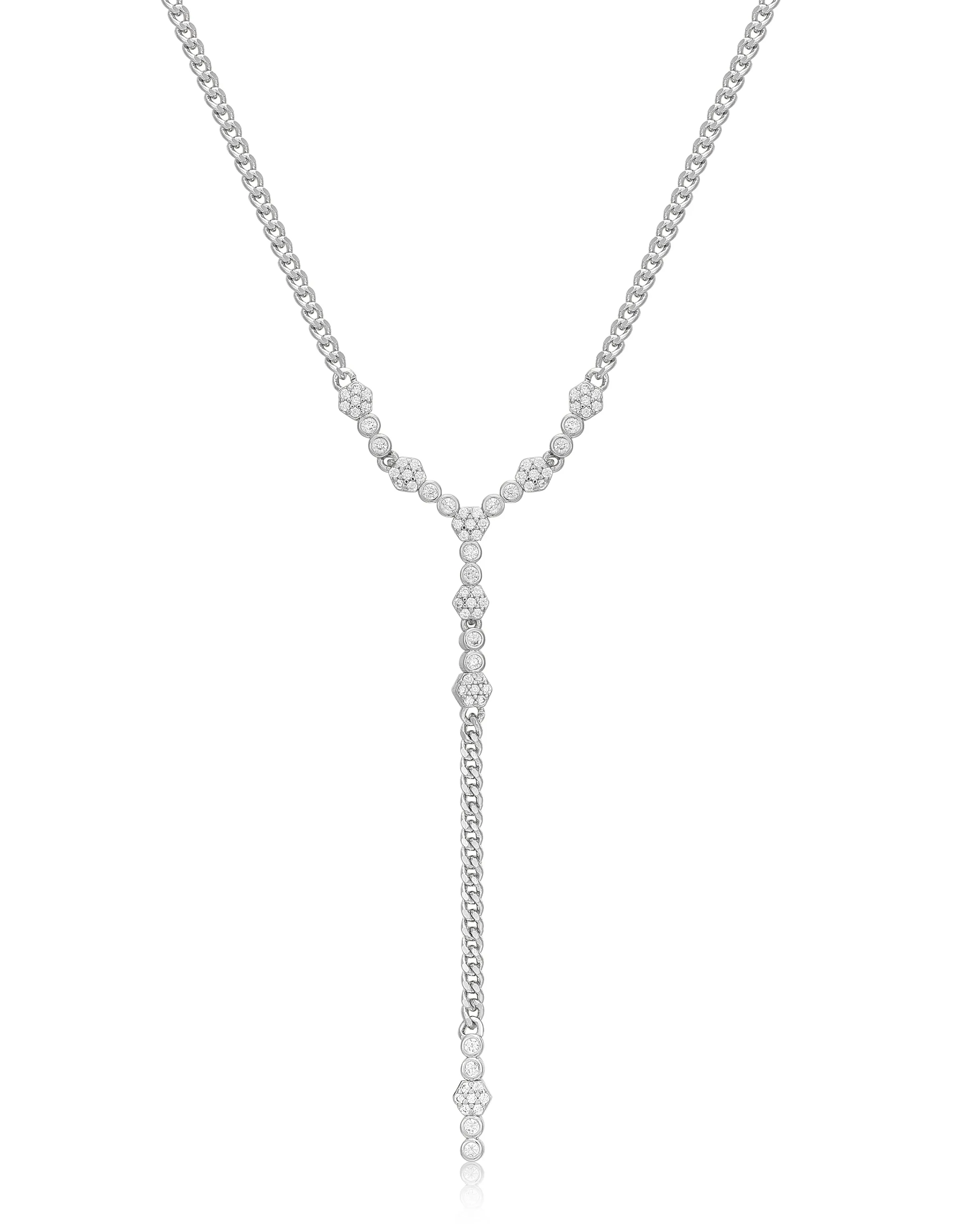 Hex Pave Disc Lariat- Silver