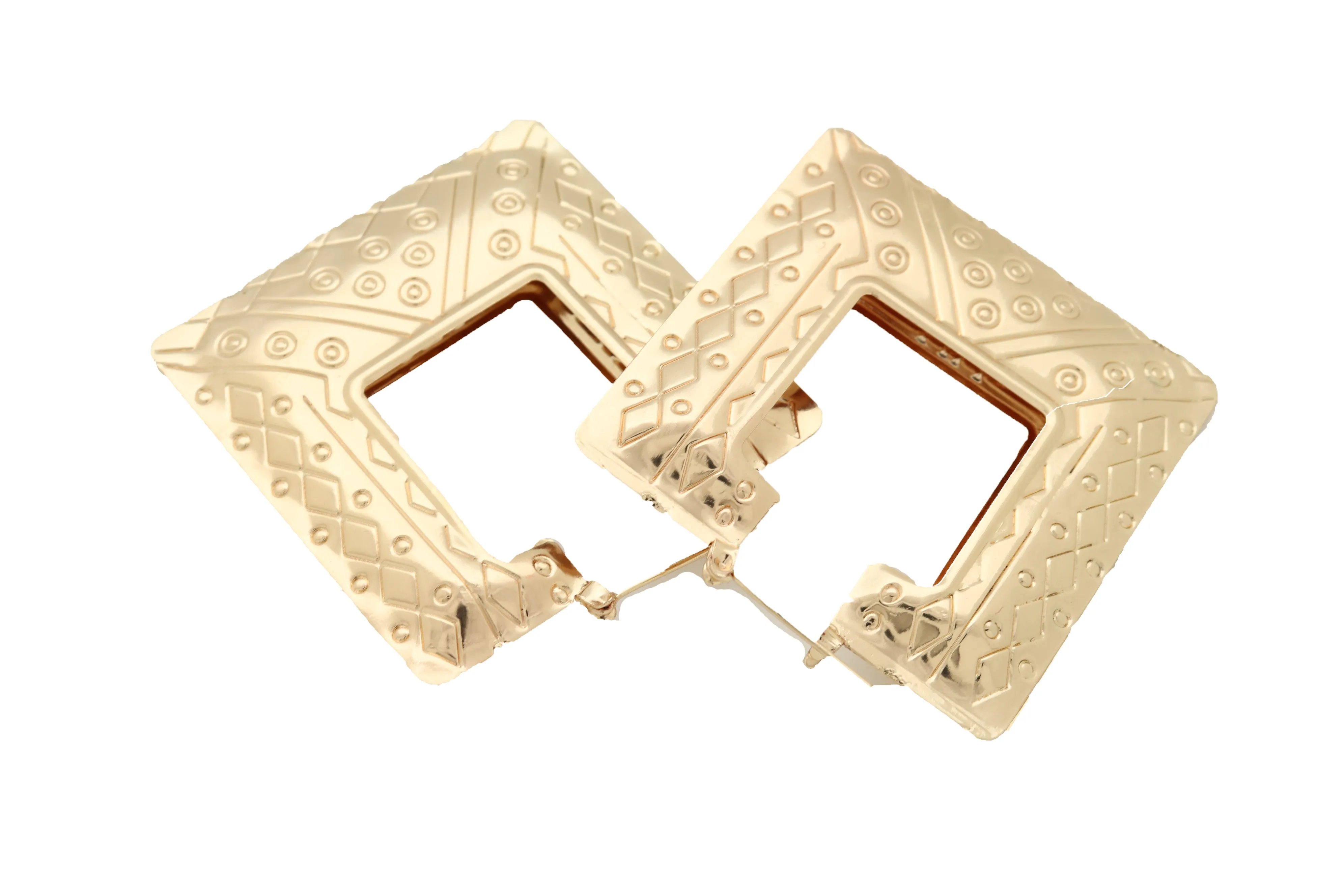 Hook Earrings Gold Color Metal Big Square Shape Sexy Geometric Statement