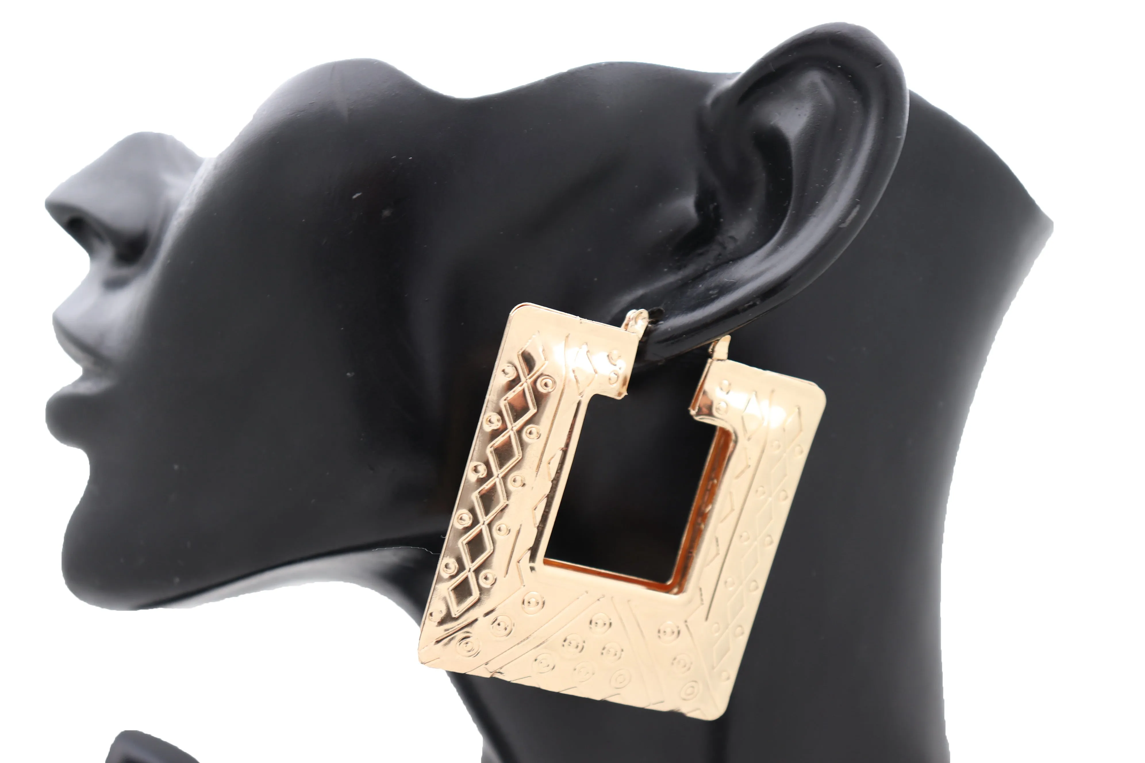 Hook Earrings Gold Color Metal Big Square Shape Sexy Geometric Statement