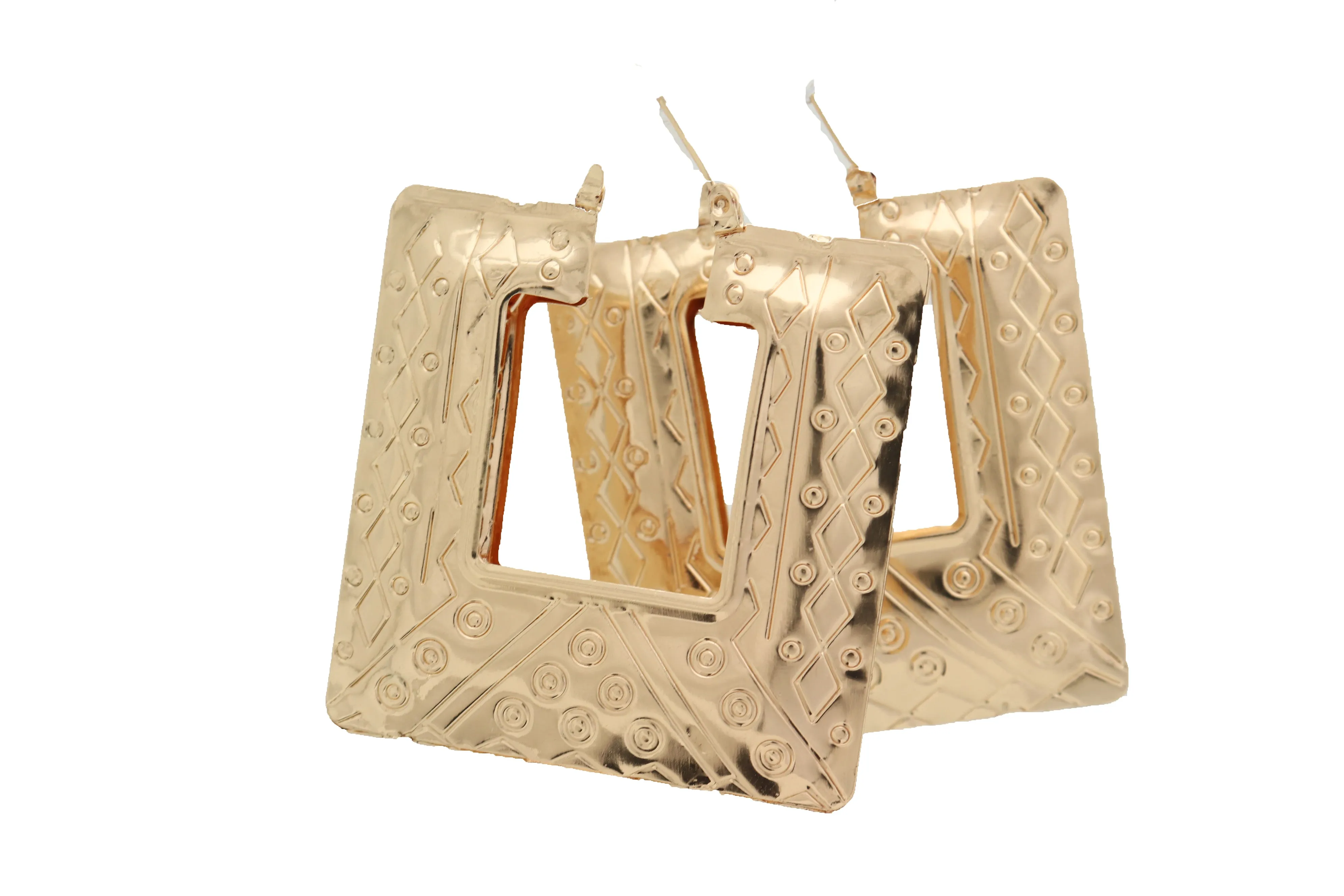 Hook Earrings Gold Color Metal Big Square Shape Sexy Geometric Statement