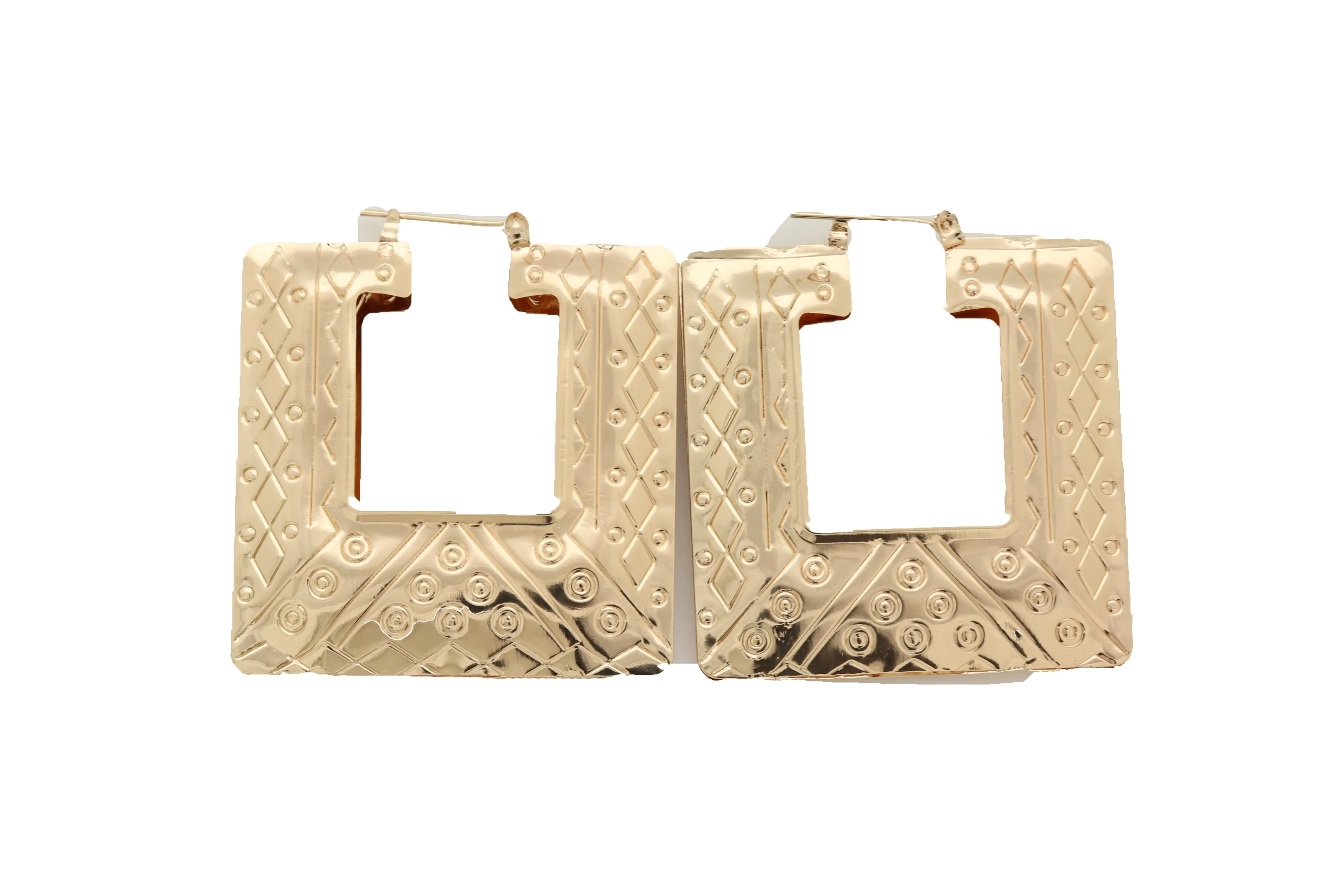 Hook Earrings Gold Color Metal Big Square Shape Sexy Geometric Statement