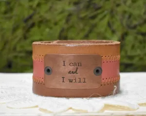 I Can and I Will Leather Cuff Bracelet