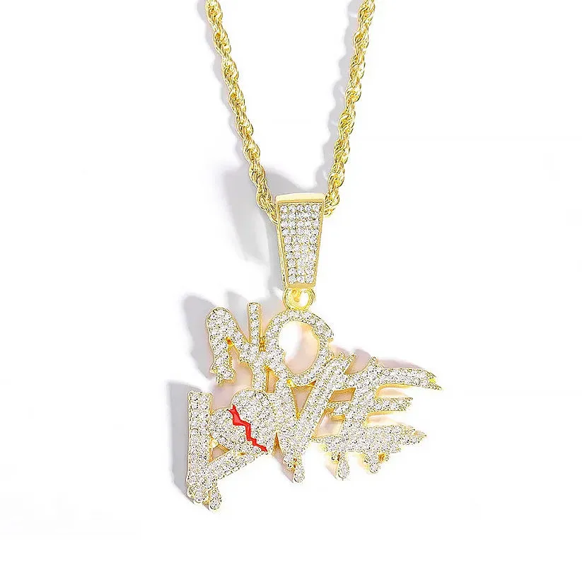 Iced Out No Love Necklace Rhinestone Pendant