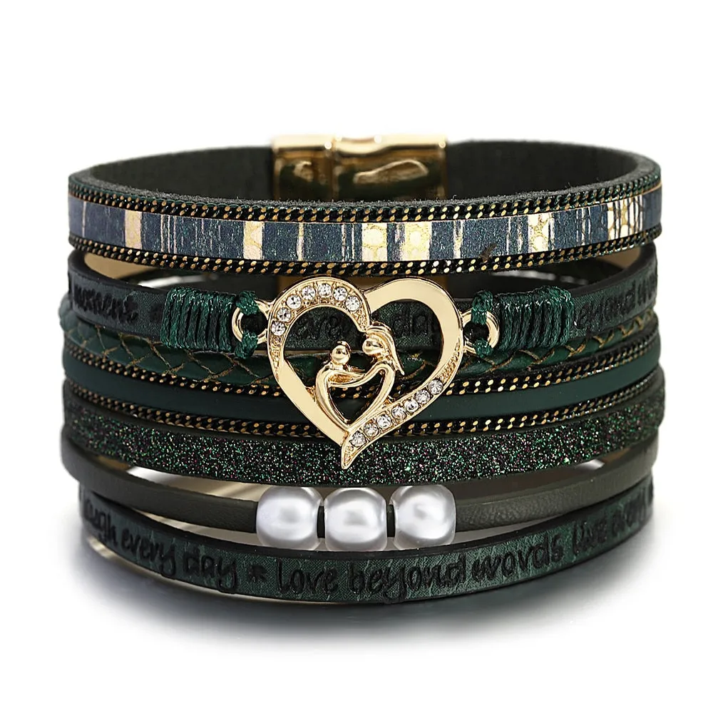 'Inspired Heart' Charm Cuff Bracelet - green