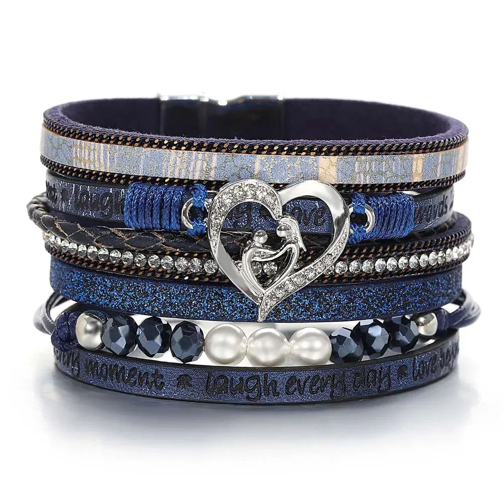 'Inspired Heart' Rhinestones and Beads Bracelet - blue