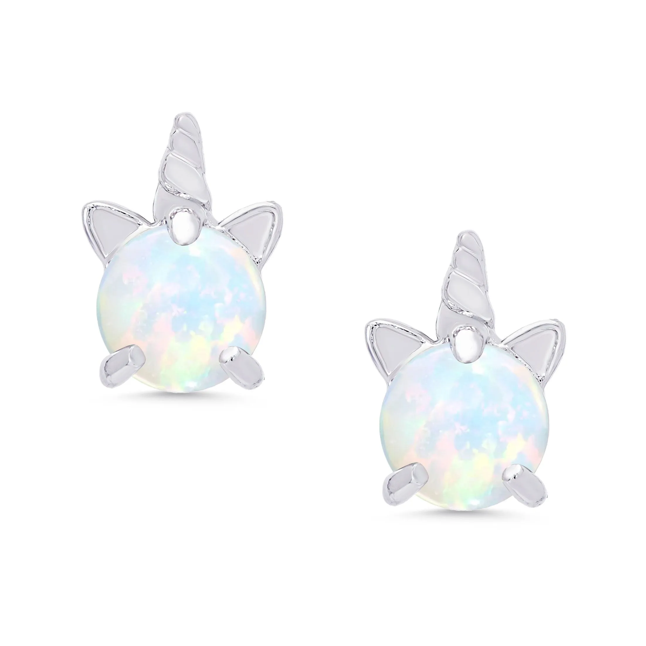 Lab Created Opal Unicorn Stud Earrings in Sterling Silver