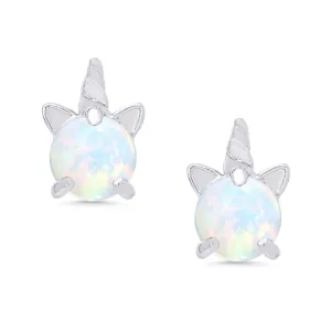 Lab Created Opal Unicorn Stud Earrings in Sterling Silver