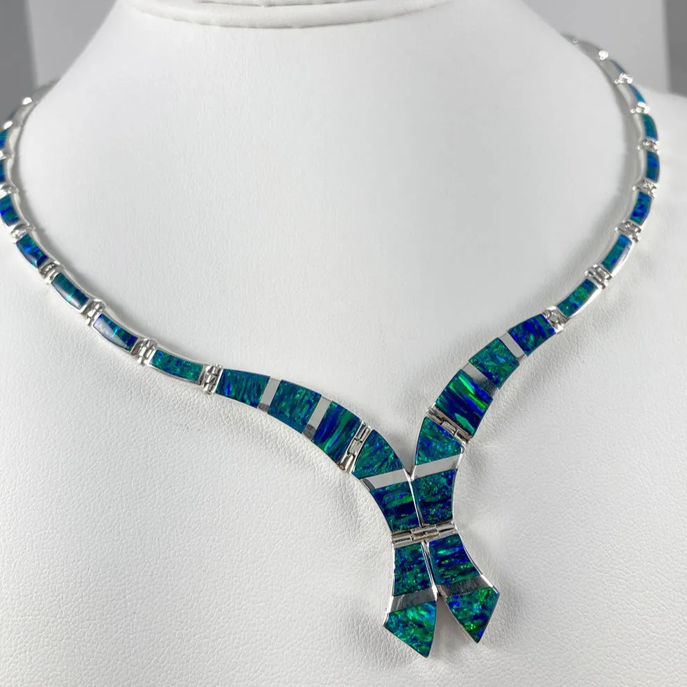 Lab Opal & Sterling Silver Inlaid Necklace