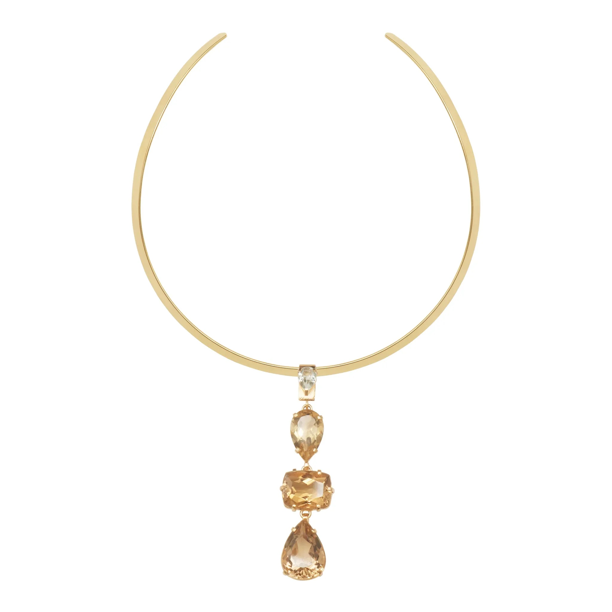 Lachesis Citrine Triad Gold Torque Necklace - Tre