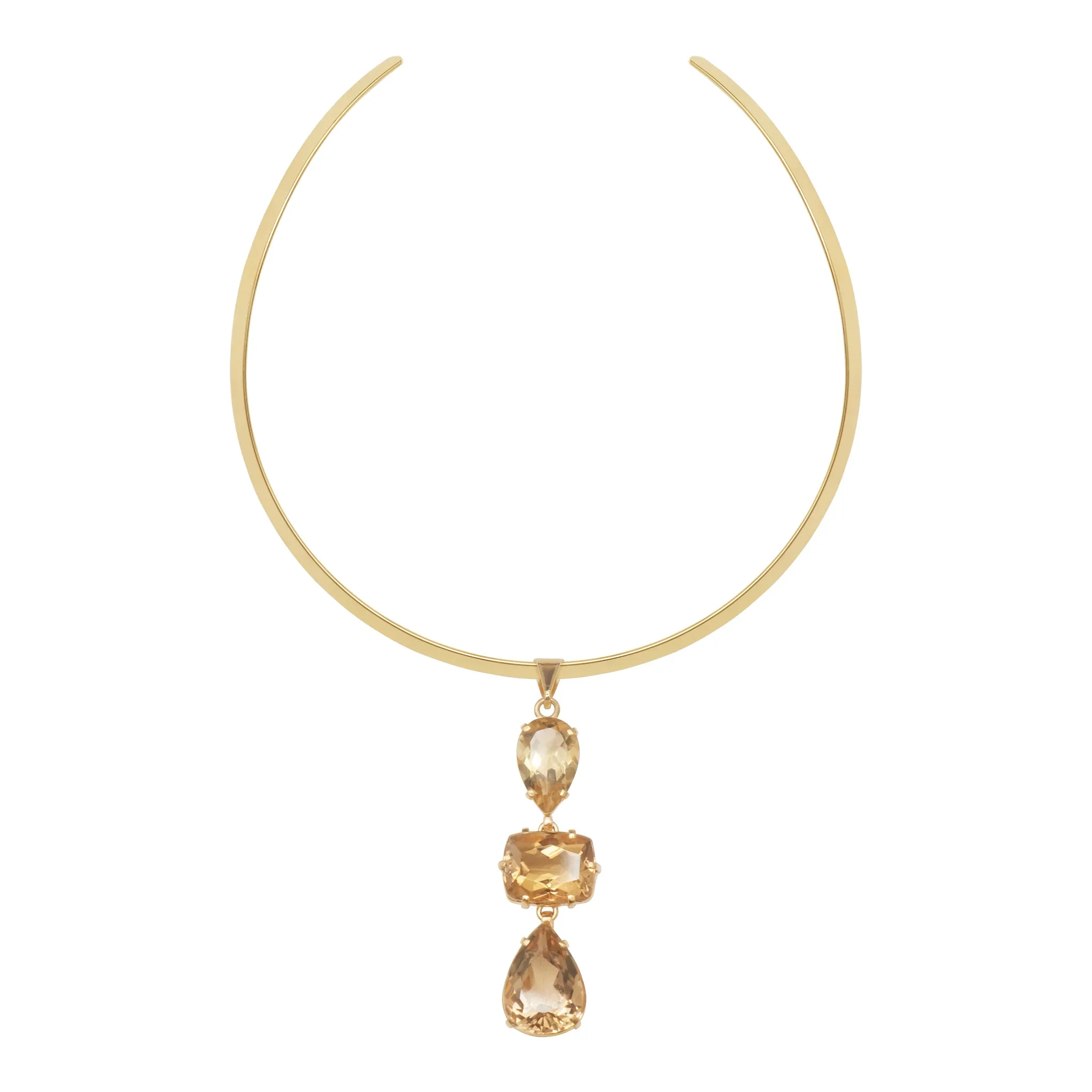 Lachesis Citrine Triad Gold Torque Necklace - Tre