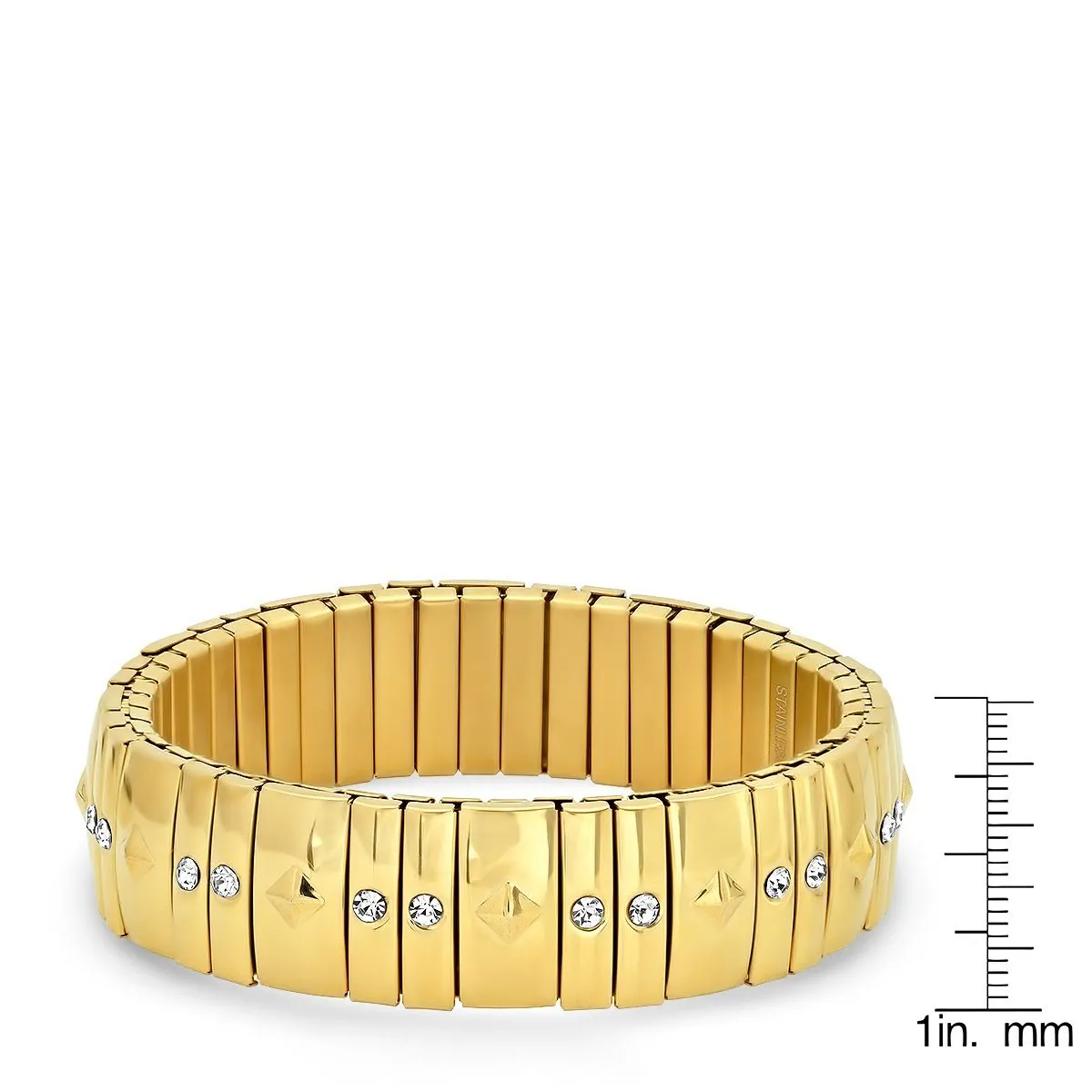 Ladies 18K Gold Studded Stretch Bracelet with Simulated Diamonds