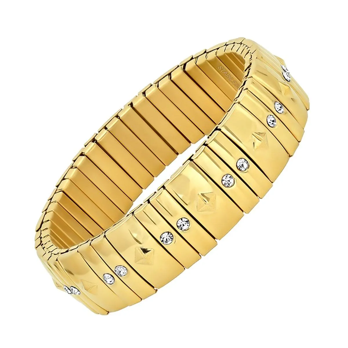 Ladies 18K Gold Studded Stretch Bracelet with Simulated Diamonds