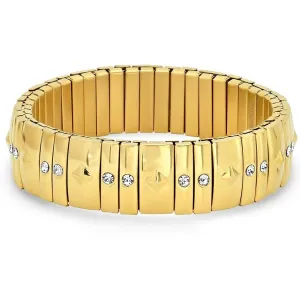 Ladies 18K Gold Studded Stretch Bracelet with Simulated Diamonds