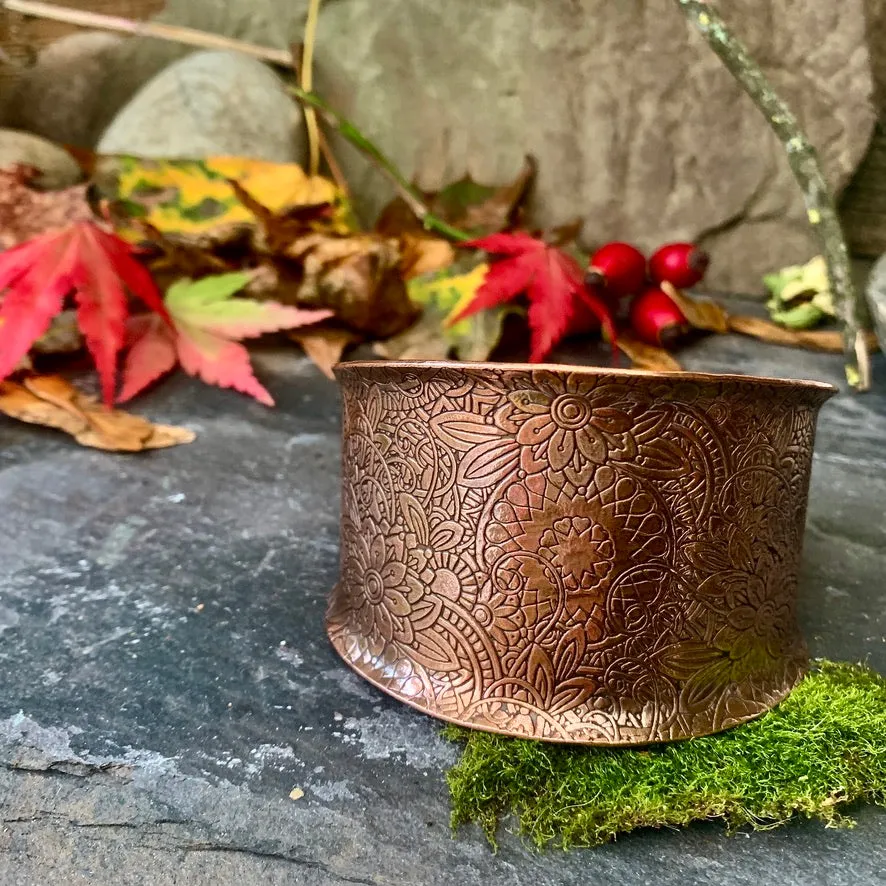 Large decorative copper cuff bracelet