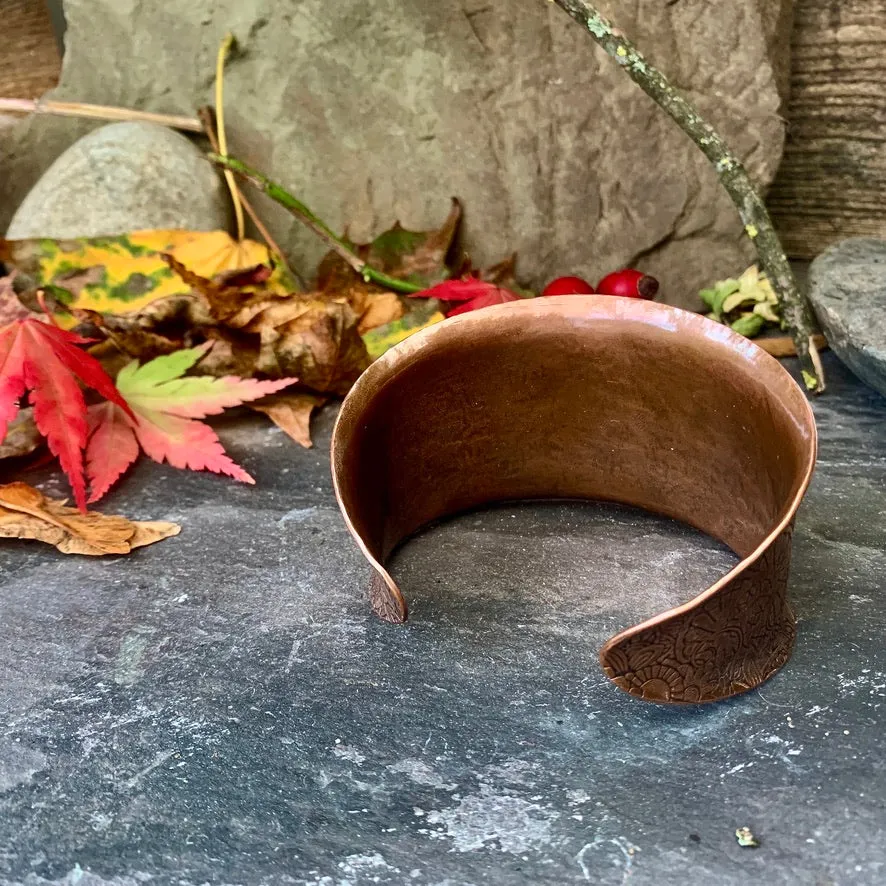 Large decorative copper cuff bracelet