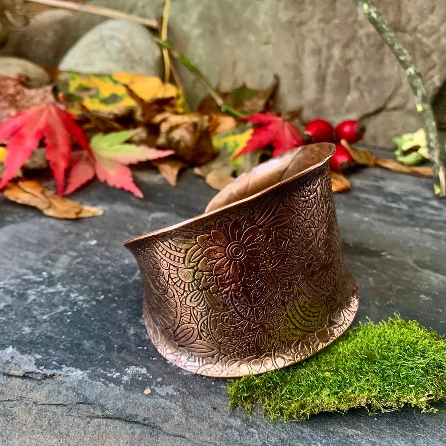 Large decorative copper cuff bracelet