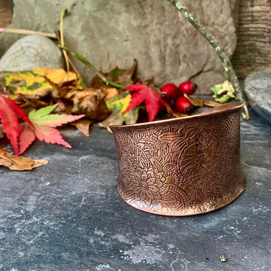 Large decorative copper cuff bracelet