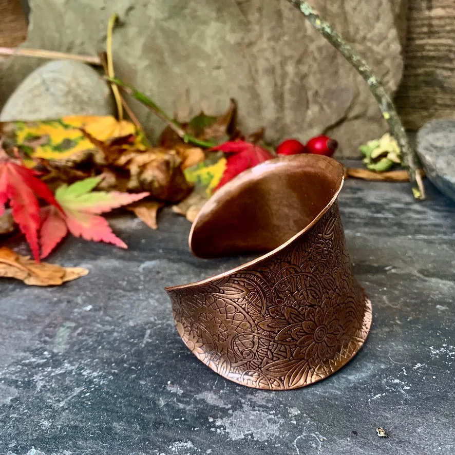 Large decorative copper cuff bracelet