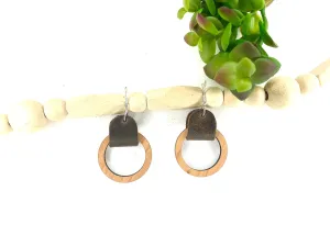 Leather and Wood Dangle Earring Boho Earring Circle Cut Out Drop Earring Round Leather Earring Christmas Gift for Teacher Large and Small