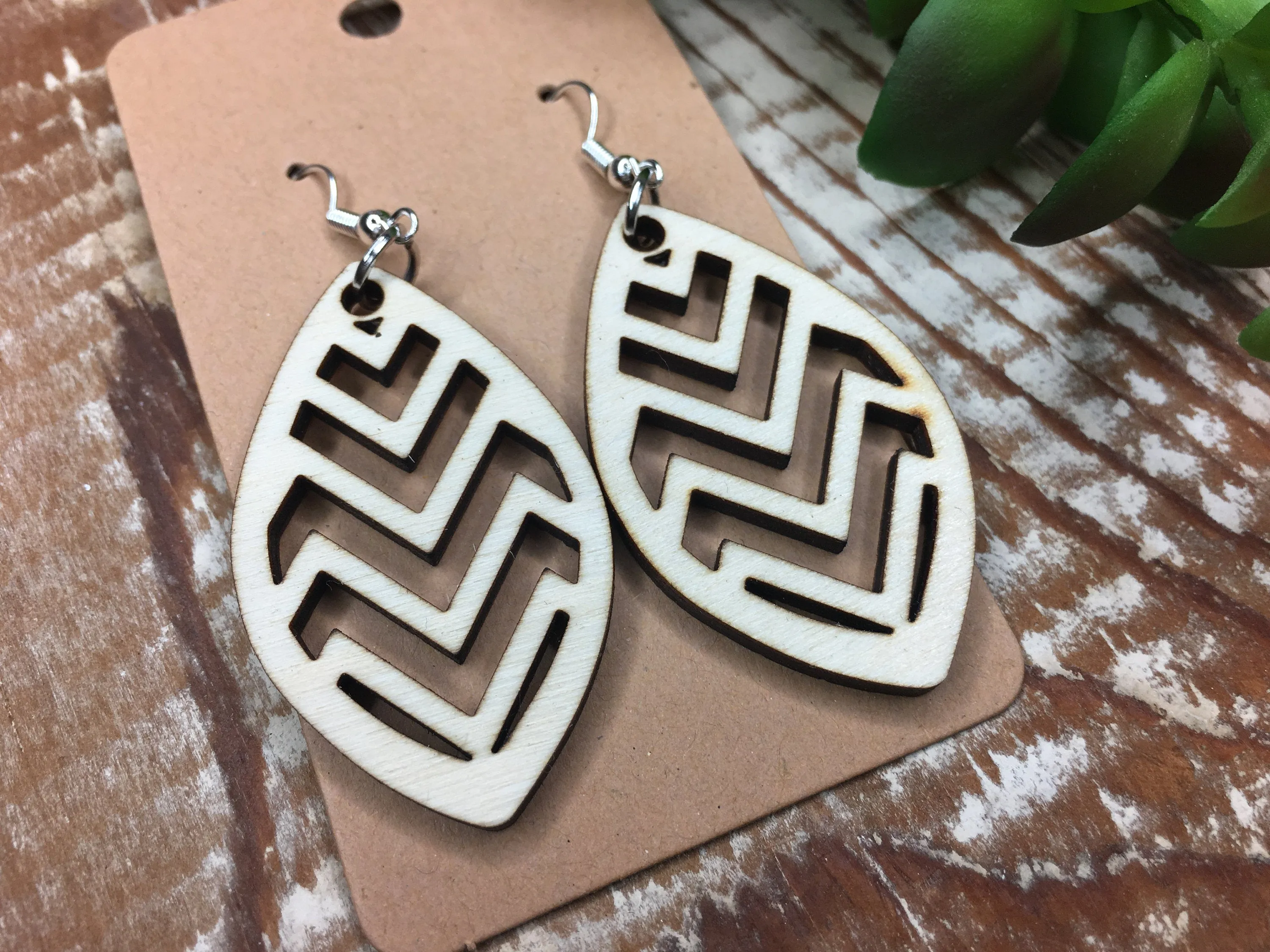 Lightweight Geometric Wood Earrings, Dangle Wooden Earrings, Tribal Leaf Jewelry, Birthday Gift for Mom