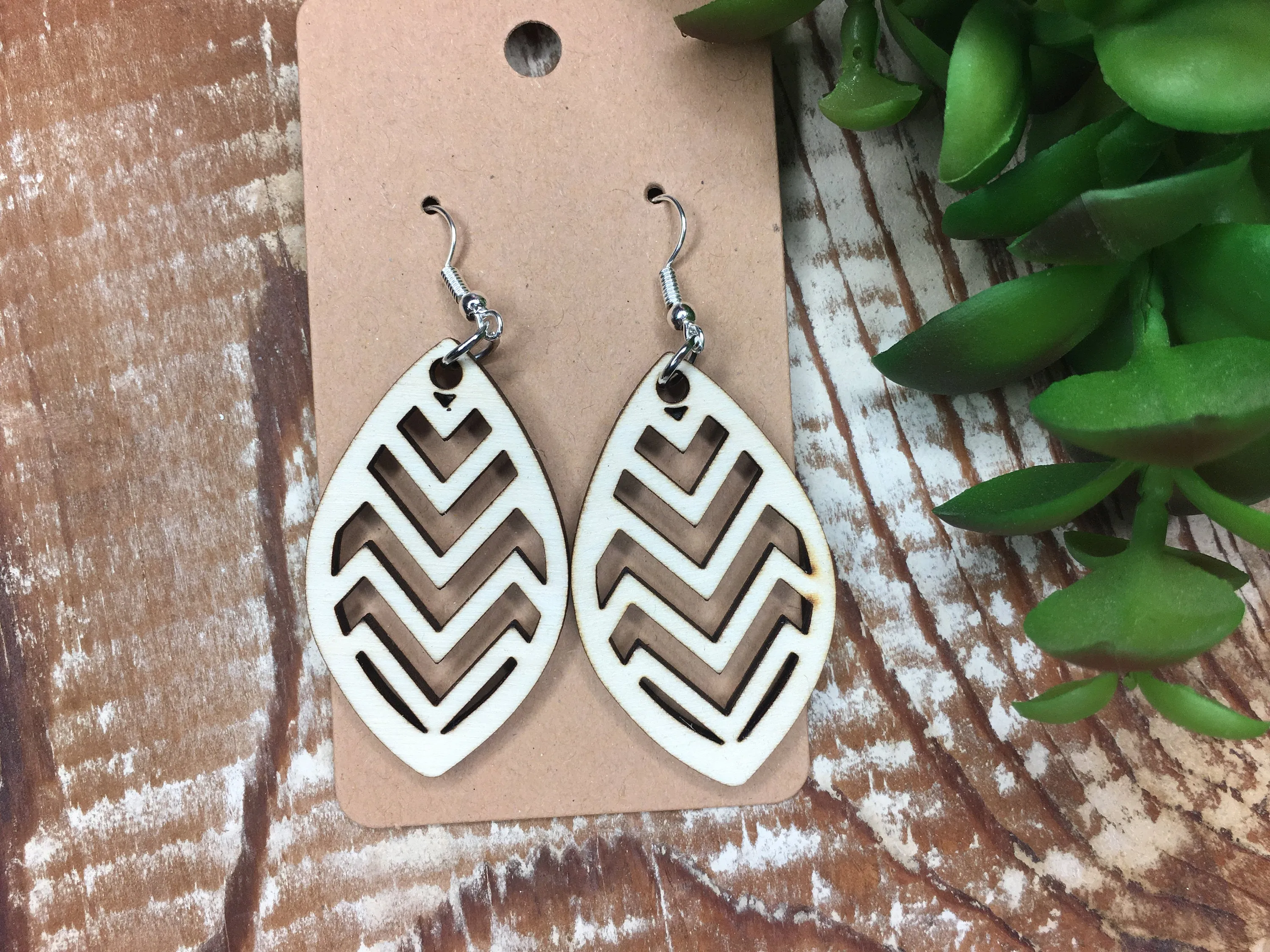 Lightweight Geometric Wood Earrings, Dangle Wooden Earrings, Tribal Leaf Jewelry, Birthday Gift for Mom