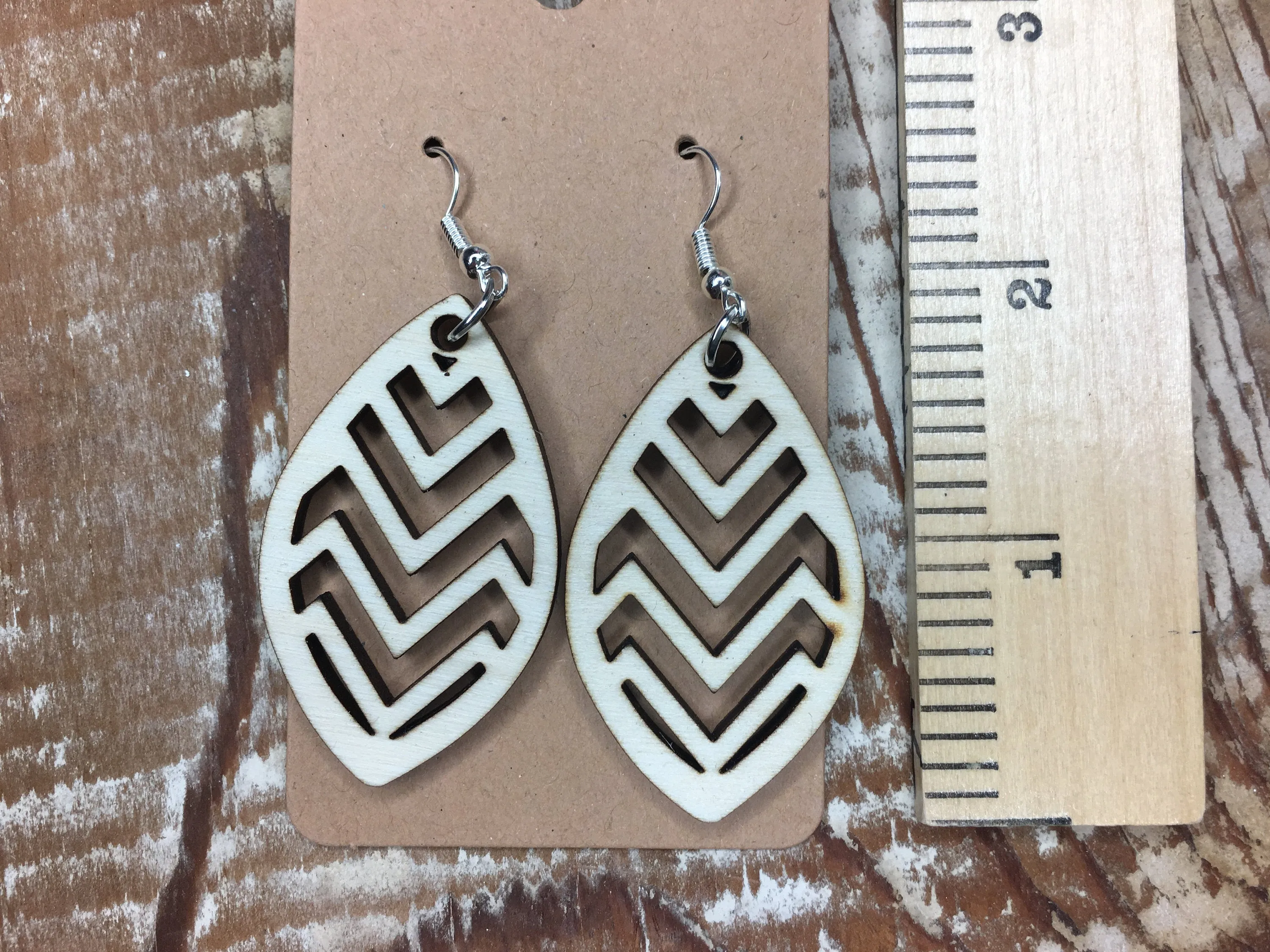 Lightweight Geometric Wood Earrings, Dangle Wooden Earrings, Tribal Leaf Jewelry, Birthday Gift for Mom