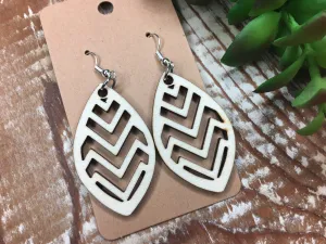 Lightweight Geometric Wood Earrings, Dangle Wooden Earrings, Tribal Leaf Jewelry, Birthday Gift for Mom