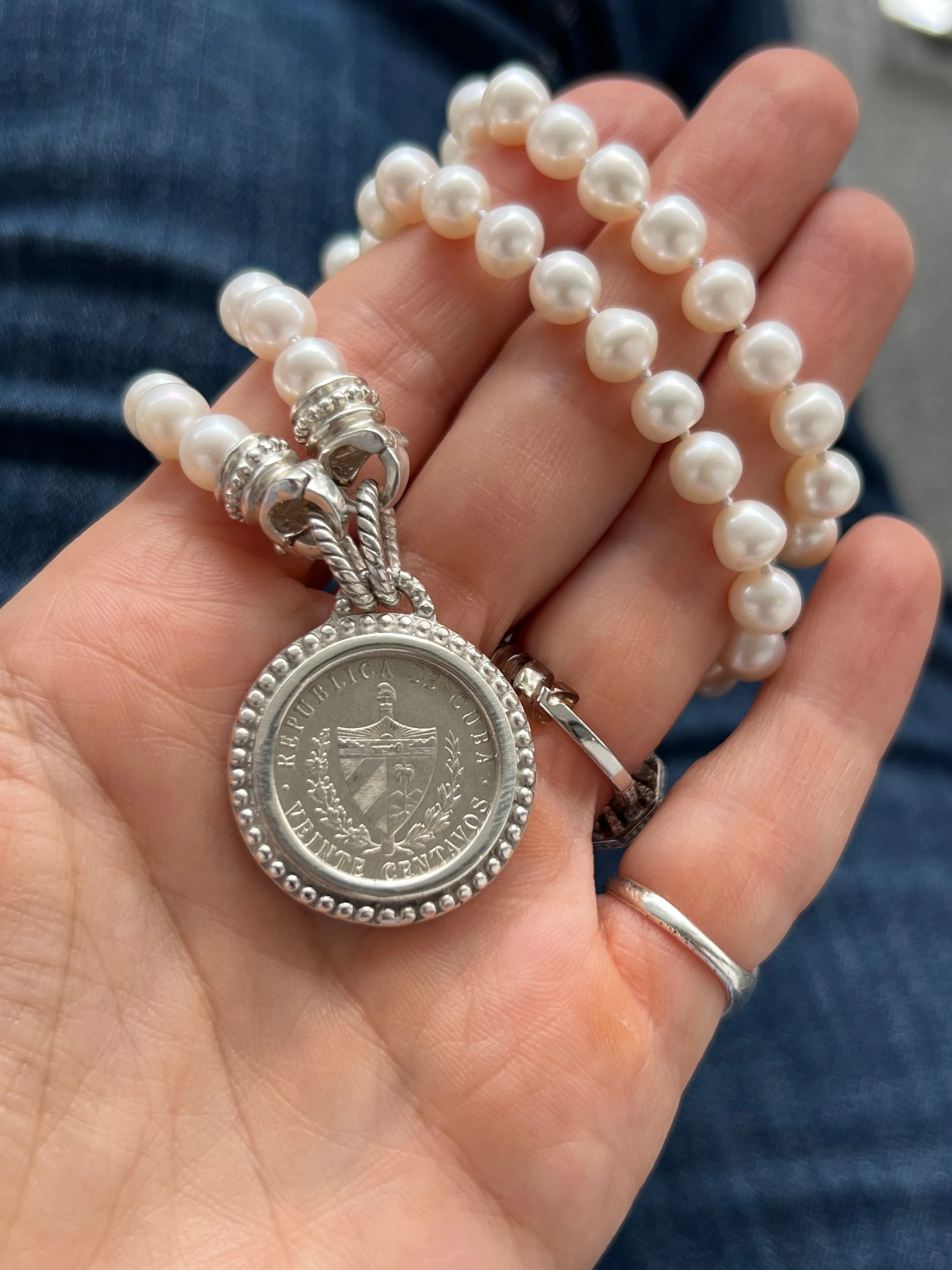 Medium Size Cuban Crest on Beaded Bezel Pendant