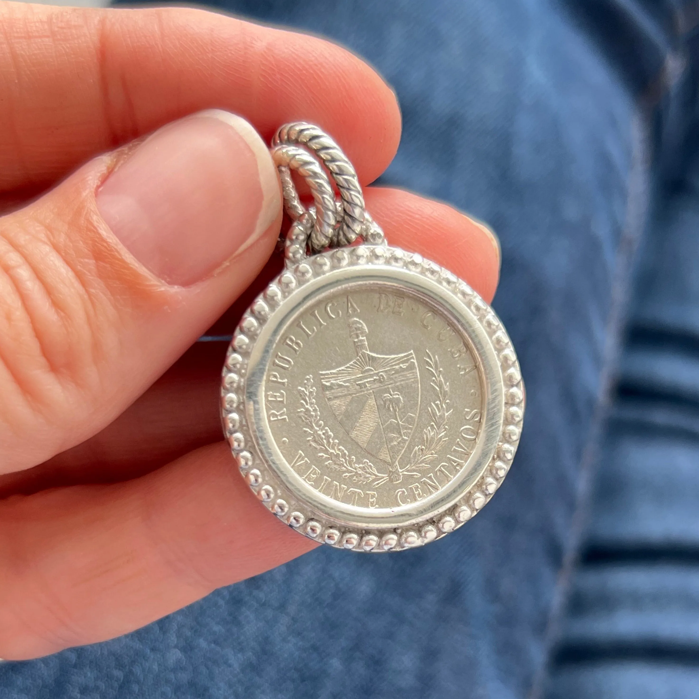 Medium Size Cuban Crest on Beaded Bezel Pendant