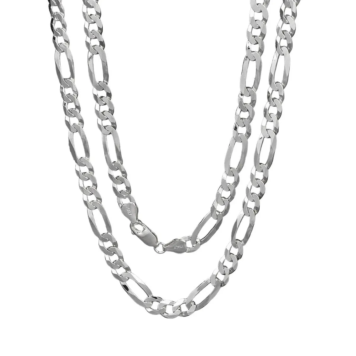 Men's  Silver Chain Necklace Figaro 6.2mm Sterling Silver Made in Italy