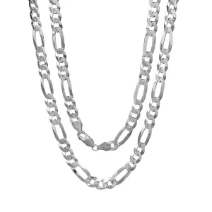 Men's  Silver Chain Necklace Figaro 6.2mm Sterling Silver Made in Italy