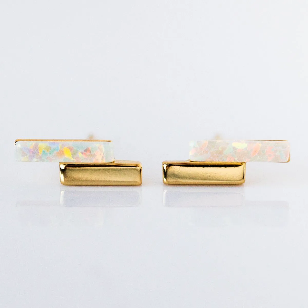 Mod Bar Gem Stud Earrings with Opal