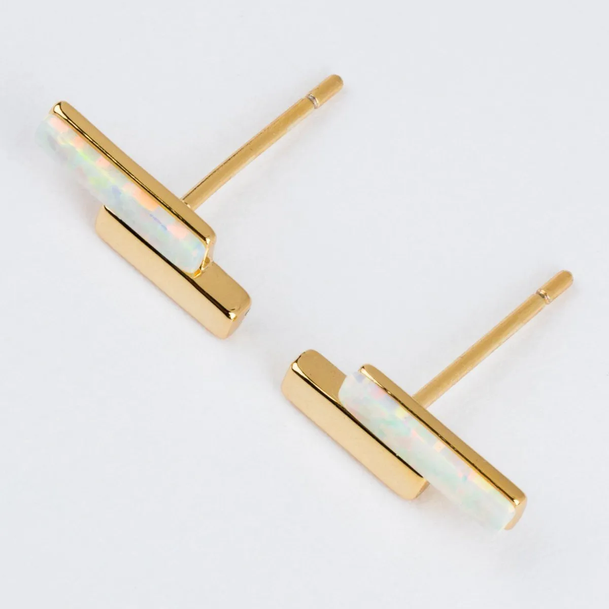 Mod Bar Gem Stud Earrings with Opal