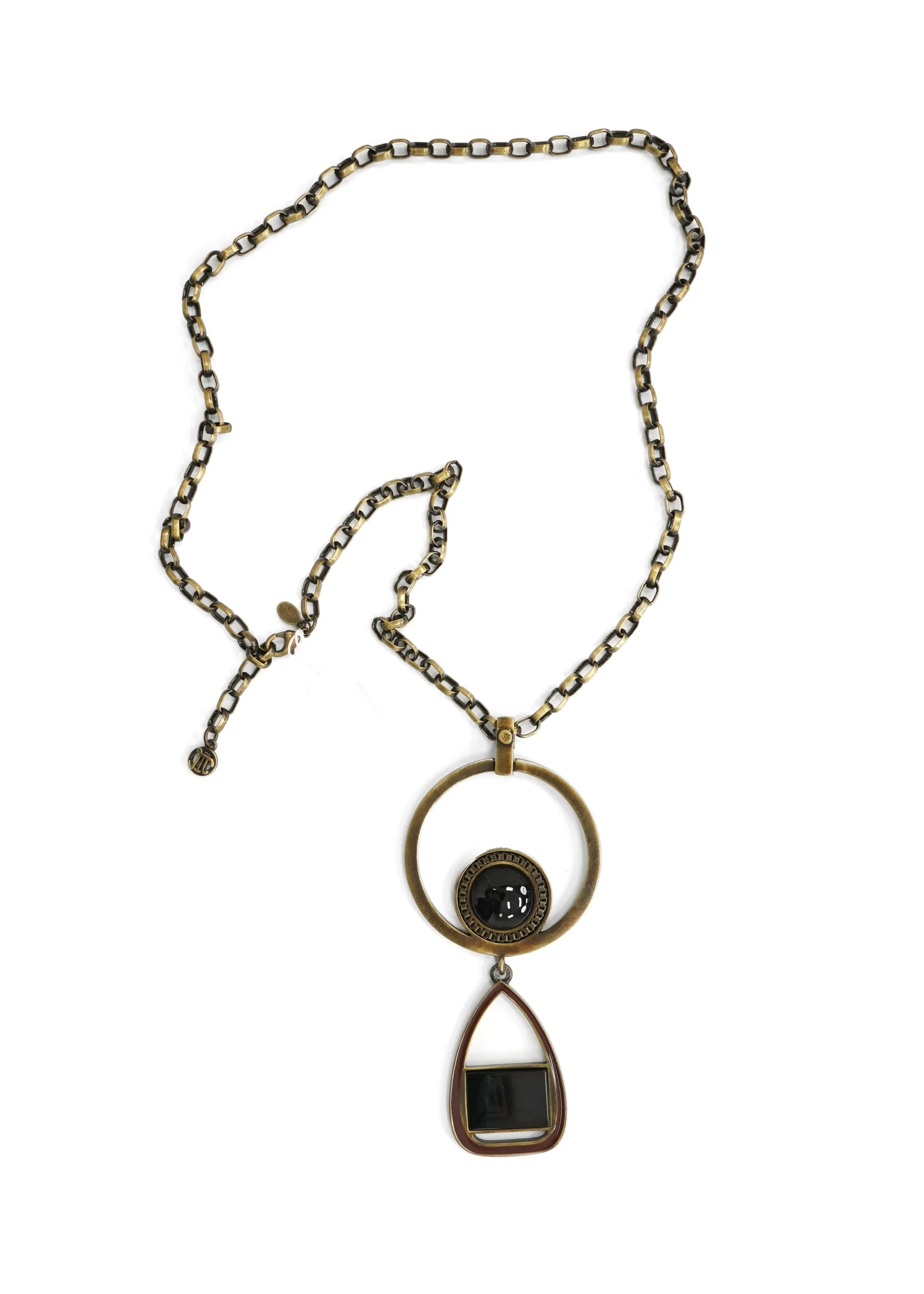 Myka - Antique Brass Long Chain Pendant Necklace