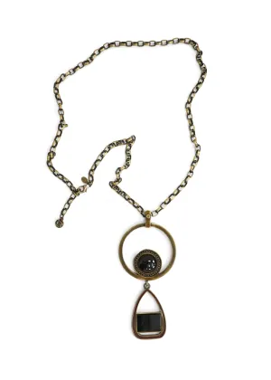 Myka - Antique Brass Long Chain Pendant Necklace