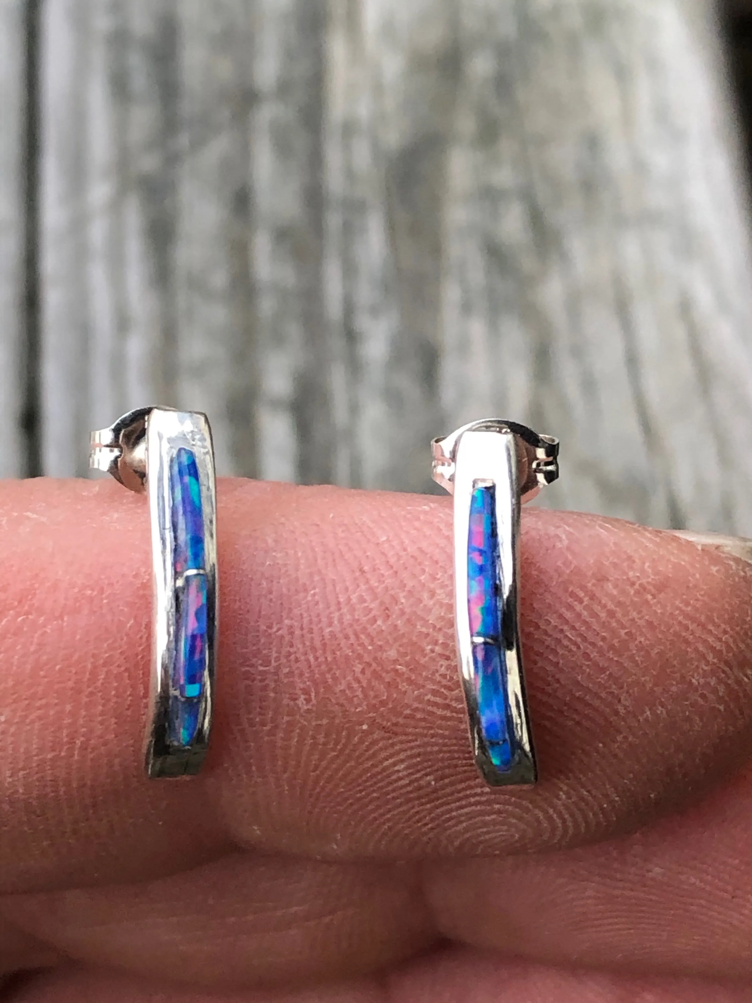 Navajo Moon Shaped Sterling Silver and Blue Opal earrings