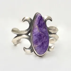 Navajo Sterling Bracelet | Sterling & Russian Charoite Cuff by Chimney Butte | Native American Indian Jewelry, Southwest Boho, Vintage Style