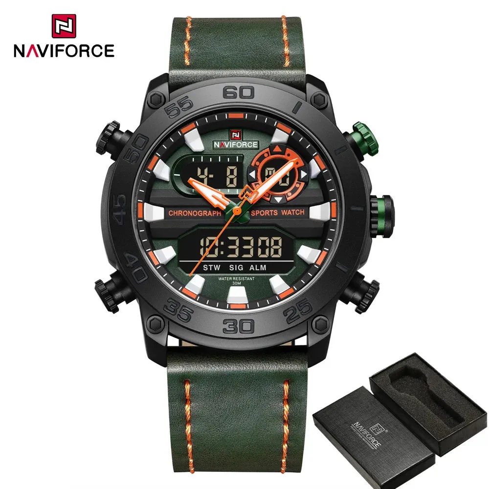 NAVIFORCE 9235 Men Watch Quartz Top Brand Luxury Digital Male Clock Military Sport Original Genuine Leather Classic Wristwatch