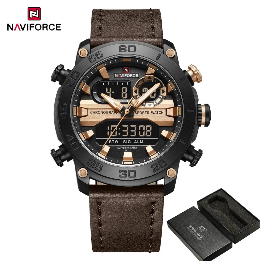 NAVIFORCE 9235 Men Watch Quartz Top Brand Luxury Digital Male Clock Military Sport Original Genuine Leather Classic Wristwatch