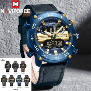 NAVIFORCE 9235 Men Watch Quartz Top Brand Luxury Digital Male Clock Military Sport Original Genuine Leather Classic Wristwatch