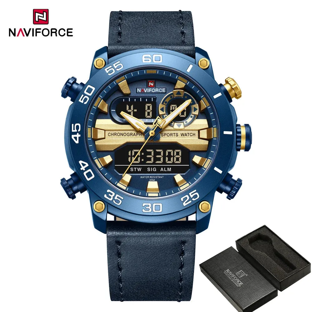 NAVIFORCE 9235 Men Watch Quartz Top Brand Luxury Digital Male Clock Military Sport Original Genuine Leather Classic Wristwatch