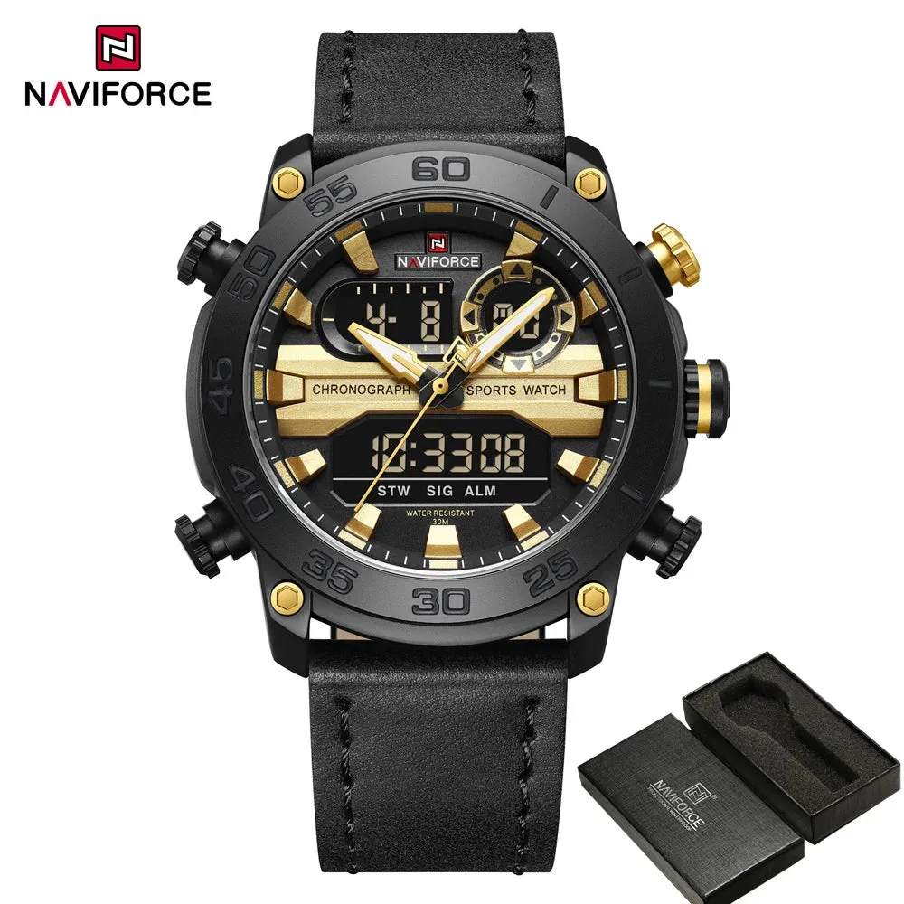 NAVIFORCE 9235 Men Watch Quartz Top Brand Luxury Digital Male Clock Military Sport Original Genuine Leather Classic Wristwatch