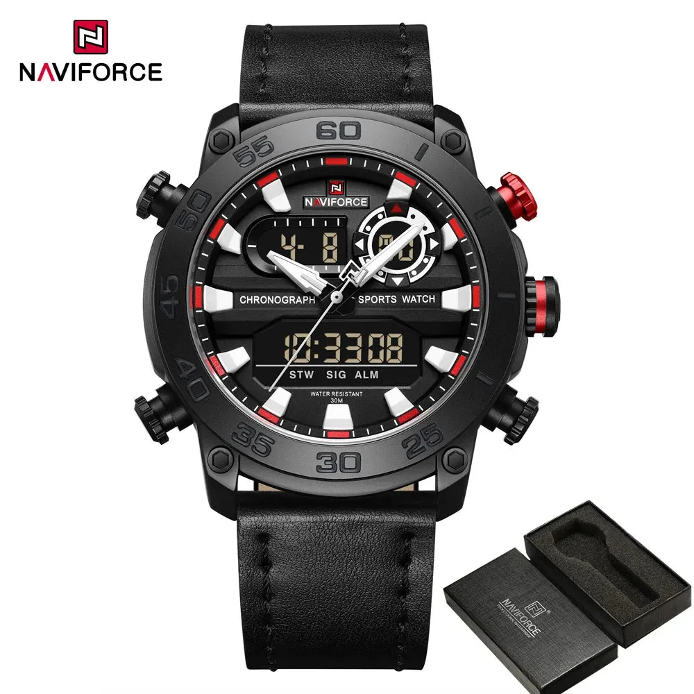 NAVIFORCE 9235 Men Watch Quartz Top Brand Luxury Digital Male Clock Military Sport Original Genuine Leather Classic Wristwatch