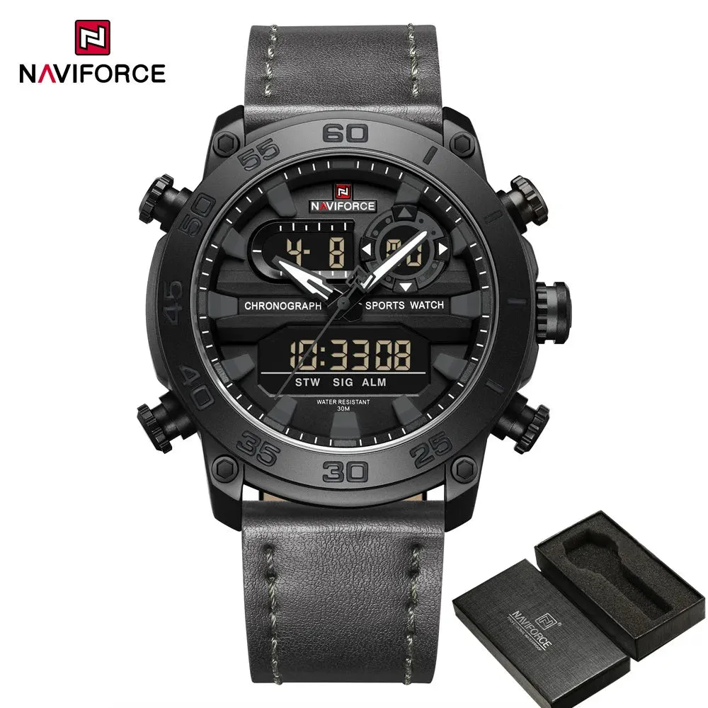 NAVIFORCE 9235 Men Watch Quartz Top Brand Luxury Digital Male Clock Military Sport Original Genuine Leather Classic Wristwatch