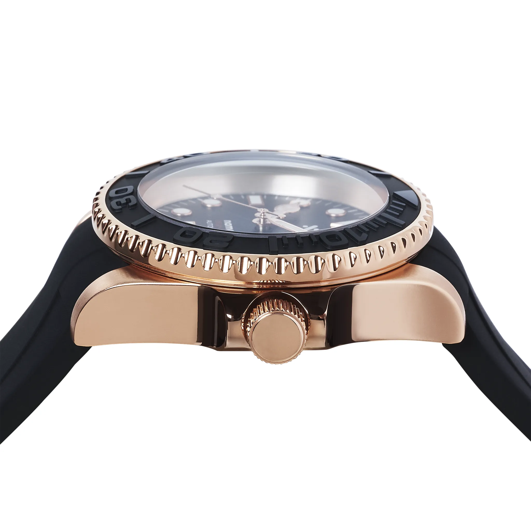 NMK03 Automatic Dive Watch: YM Rose Gold with Fitted Rubber Strap