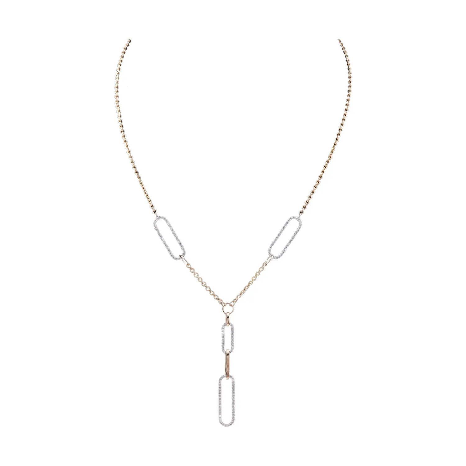 On Trend Diamond Paperclip Lariat Necklace in Yellow Gold, 1.0 cttw