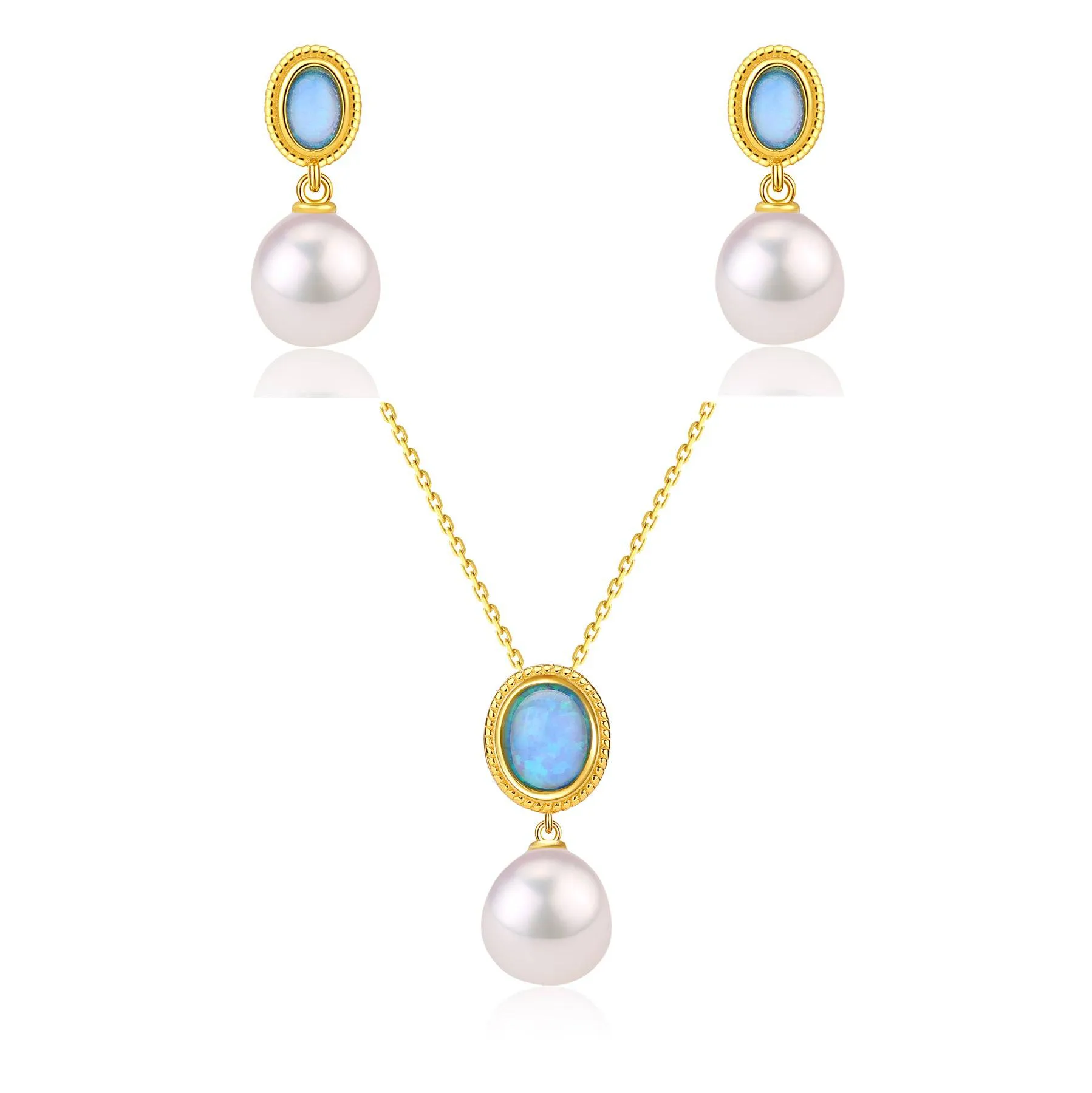 Opal Freshwater Baroque Pearls Set Gold Vermeil