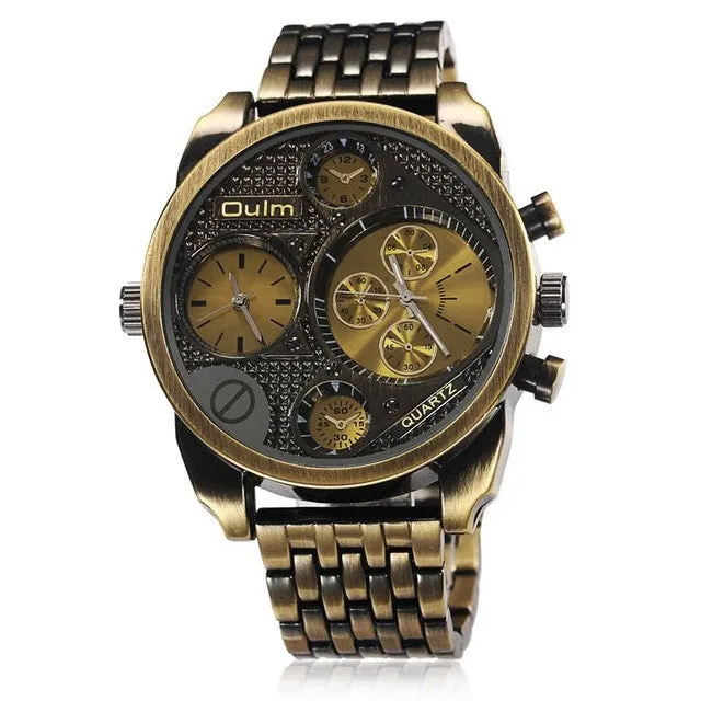 Oulm Luxury Brand Men Full Steel Watch Golden Big Size Antique Male Casual Watches Military Wristwatch Relogio Masculino