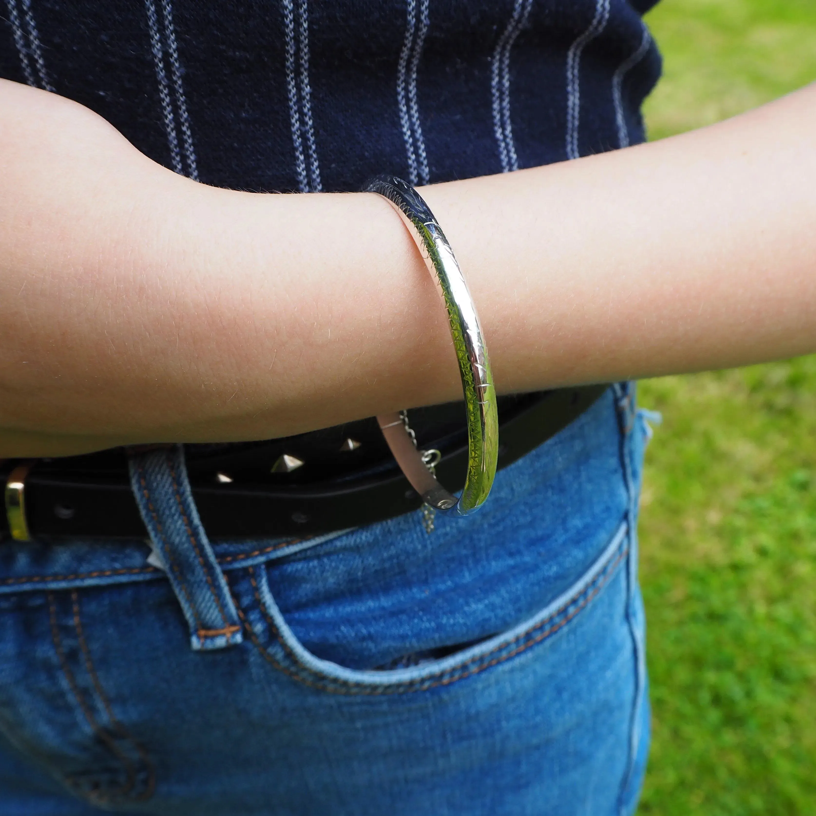 Personalised Engraved 5mm Hinged Sterling Silver Bangle