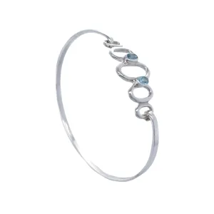 Personalised Silver Oval Topaz Bangle Engraved Inside